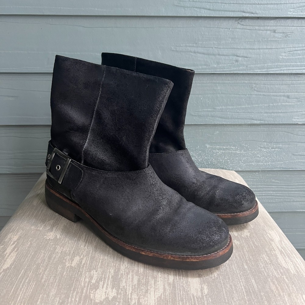 Maison Martin Margiela Black Suede Combat Harness Buckle Boots Size 40.5 7-7.5